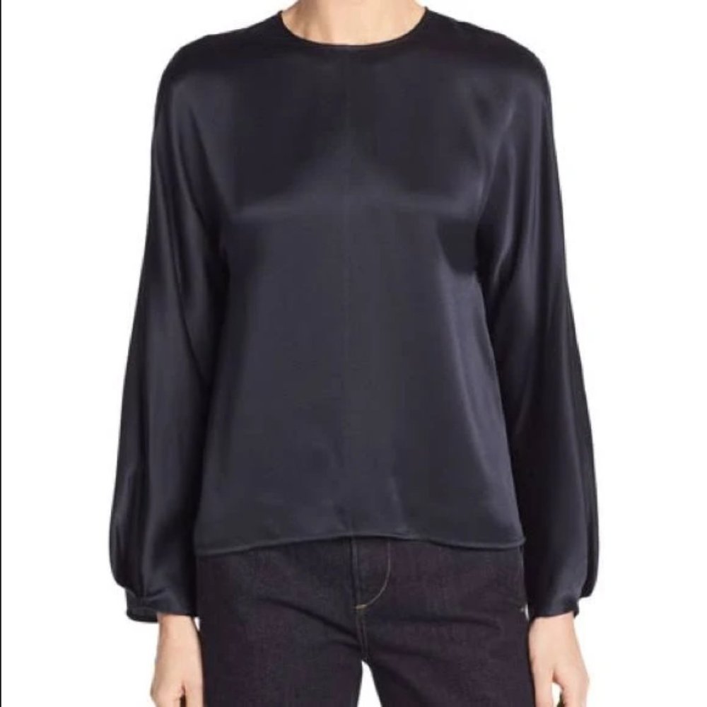 Vince Black Silk Slit Back Blouse